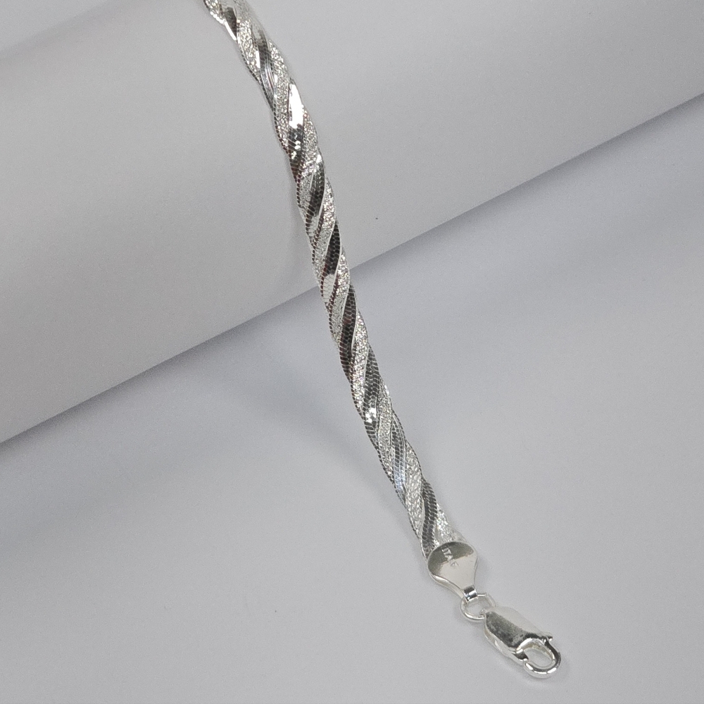 Twist Diamond-Cut Flat Chain Bracelet 925 Mexican Sterling Silver